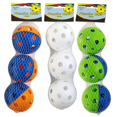 PRACTICE BALLS 3PK PLASTIC 3ASTWHITE & 2-2 TONE CLRS 2.75IN DIANETBAG/HEADER