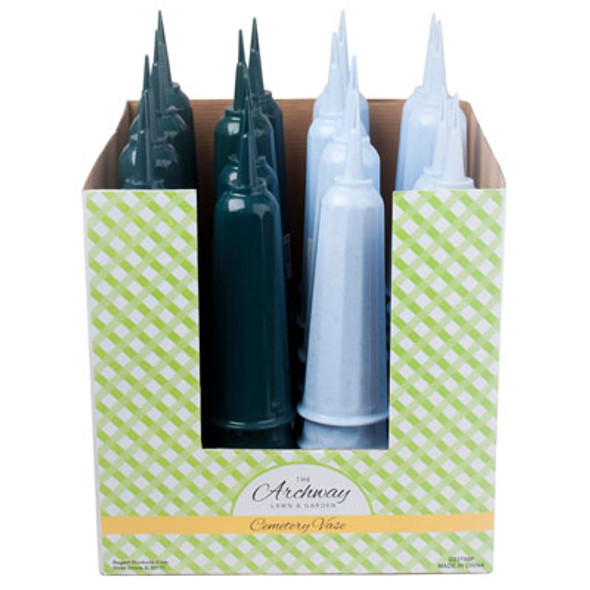 VASE CEMETERY PLASTIC 9.75IN GREEN/ MARBLE STONE CLR/48PC PDQ 12X12X12IN SQUARE PDQ/UPC LABEL VASE CEMETERY PLASTIC 9.75IN GREEN/ MARBLE STONE CLR/48PC PDQ 12X12X12IN SQUARE PDQ/UPC LABEL