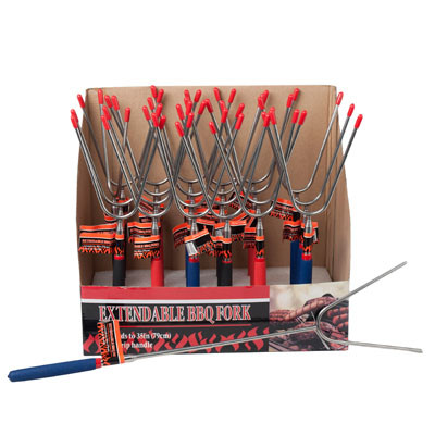 BBQ FORK EXTENDABLE TO 35IN 2 PRONG 3AST IN 24PC PDQ BBQ LABEL