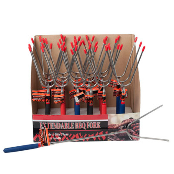BBQ FORK EXTENDABLE TO 35IN 2 PRONG 3AST IN 24PC PDQ BBQ LABEL