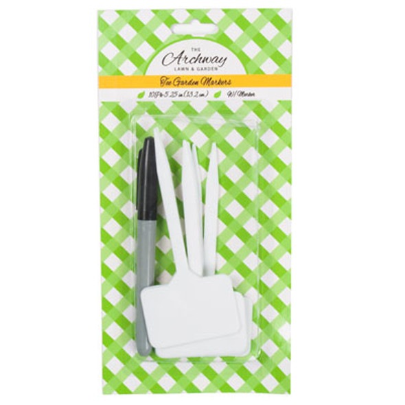 GARDEN TEE MARKERS 10PC 5.25IN WHITE PLASTIC W/ MARKER BLC