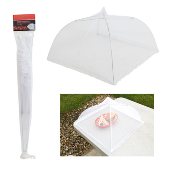 FOOD UMBRELLA WHITE MESH W/LACE EDGE 17IN SQUARE PBH