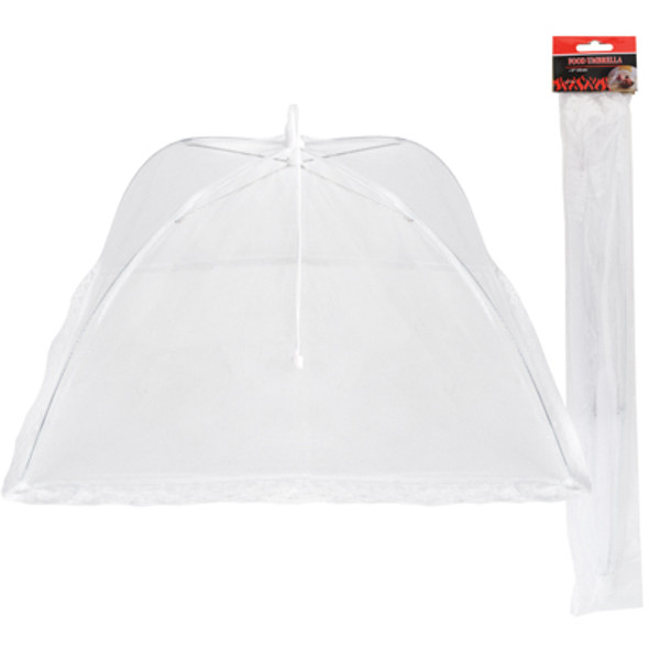 FOOD UMBRELLA WHITE MESH W/LACE EDGE 17IN SQUARE PBH