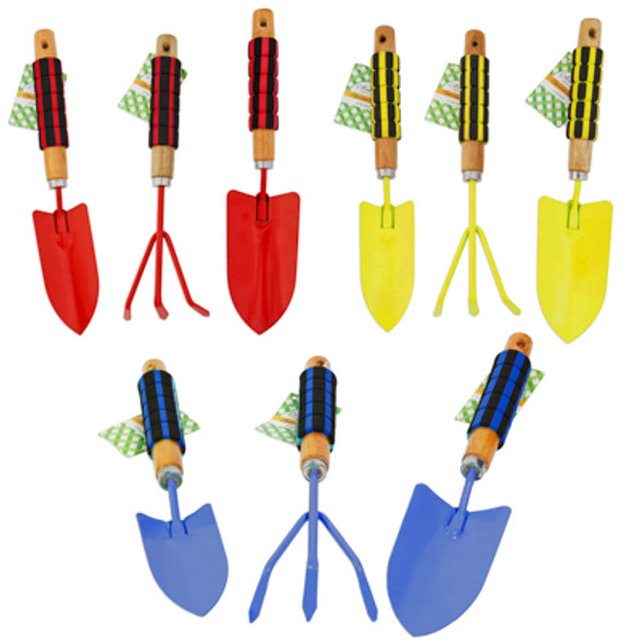 GARDEN TOOLS METAL W/STRIPED FOAM GRIP HANDLE 3CLRS/3 STYLES SPADE/TROWEL/CLAW GARDEN HT *NO SALES CALIF* GARDEN TOOLS METAL W/STRIPED FOAM GRIP HANDLE 3CLRS/3 STYLES SPADE/TROWEL/CLAW GARDEN HT *NO SALES CALIF*