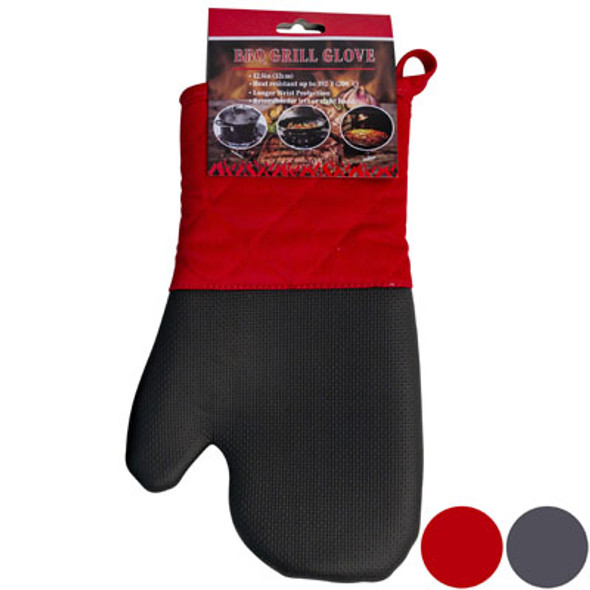 BBQ GRILL MITT NEOPRENE/COTTON/POLYESTER 2AST COLORS BBQ HDR RED/GREY 12.5IN