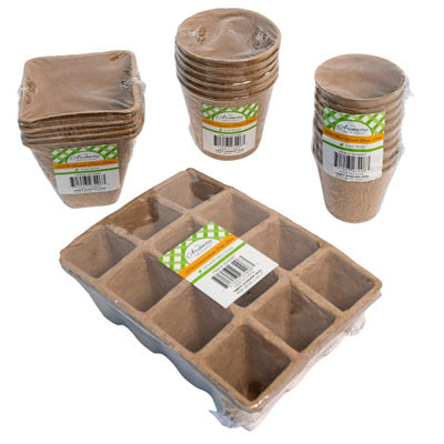 PEAT POTS 4AST SHAPES 2-8CT NATURAL COLORS GARDEN SHRINK/LBL