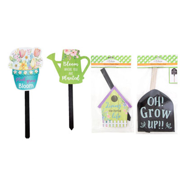 PLANTER OR YARD STAKE MDF/4AST GARDEN DESIGNS W/GLITTER 14-16IN PBH W/DROPDOWN IN USE PHOTO