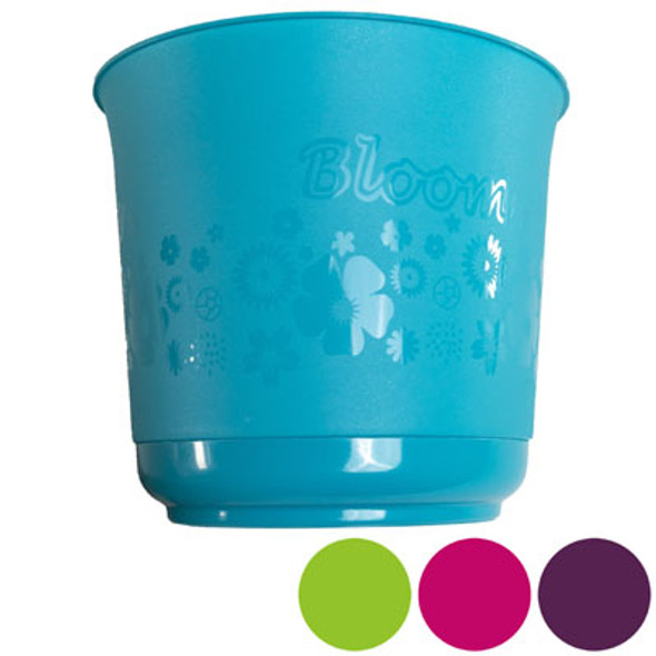 PLANTER PLASTIC W/EMBOSSD BLOOM FLORAL DESIGN 6.25DX5.5H 4AST CLR PINK/GREEN/BLUE/PURPLE UPC LABEL