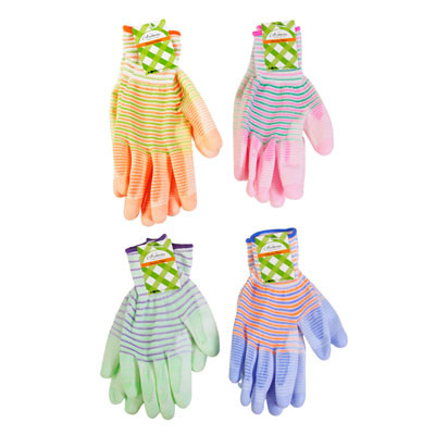 GARDEN GLOVE 4AST STRIPED POLYESTER PU/HANGTAG