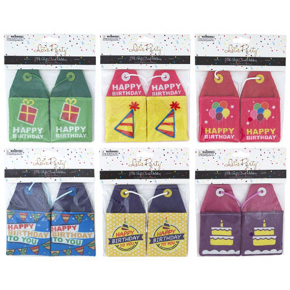 GIFT CARD HOLDER 12PC 6 ASSORTED 2PK BDAY PARTY NOVELTY FELT PBH 5X3INCH ON MERCH STRIP