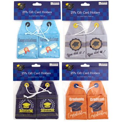 GIFT CARD HOLDER 12PC 4 ASSORTED 2PK GRADUATION NOVELTY FELT PB/GRAD HEADER ON MERCH STRIP