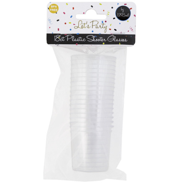 SHOT GLASS DISPOSABLE PLASTIC 18CT 1 OZ CLEAR/VERT PKG PBH