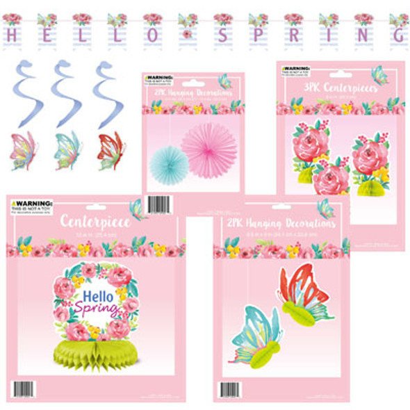 SPRING DECOR ASSORTMENT BANNER/SWIRLS/CENTERPIECES/FANS 6ASST SPRING HEADER/INSERT