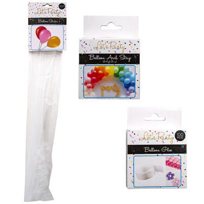 BALLOON DECOR ACCESSORY 3ASST 16FT ARCH STRIP/100 GLUE DOTS/12 DISP STICKS PBH/COLOR BOX