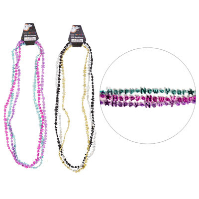 NECKLACE HAPPY NEW YEAR PLASTIC 2AST COMBOS 3PK 33INL NYHDR BLK/GOLD/SILV & GRN/PURP/PINK