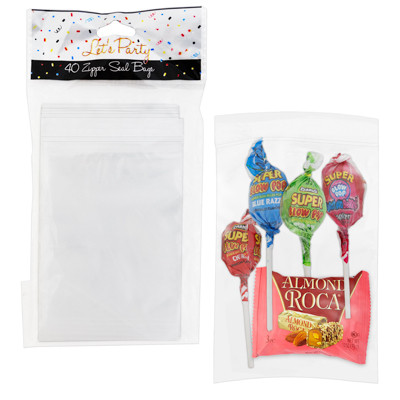 TREAT BAG ZIP SEAL 40CT ALL OCCASION CLEAR PE PLSTC 3.8X5.75 PARTY OPP