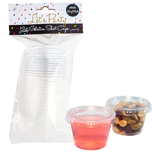 GELATIN SHOT CUPS W/LIDS 12CT 2.5OZ CLEAR PLST PARTY PBH MULTI-USE SNACK/SAUCE/GELATIN GELATIN SHOT CUPS W/LIDS 12CT 2.5OZ CLEAR PLST PARTY PBH MULTI-USE SNACK/SAUCE/GELATIN