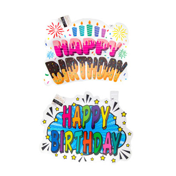 WINDOW DECOR HAPPY BIRTHDAY 2AST CLEAR W/GEL ADHESIVE 20.5X16IN PARTY HT