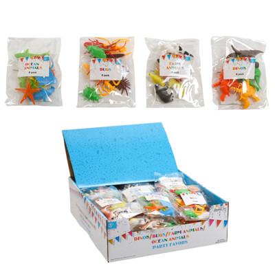 PARTY FAVOR 8PK 4ASST DINO/BUG/FARM/OCEAN FIGURES IN 36PC PDQ EA SETIN PB/ COLOR LABEL