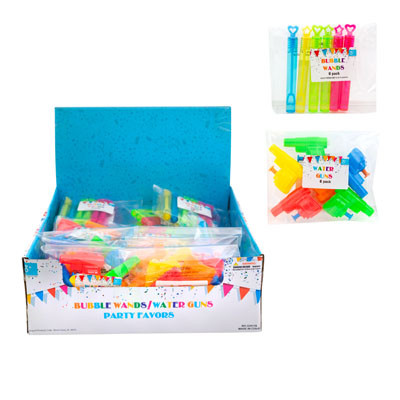PARTY FAVOR 6PK BUBBLE/WATER GUN PB/LABEL IN 34PC PDQ