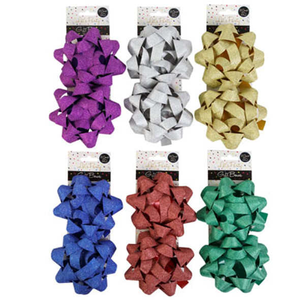 GIFT BOW 4.5IN STAR 2CT GLITTER 6ASST COLORS/PARTY BACKER CARD GIFT BOW 4.5IN STAR 2CT GLITTER 6ASST COLORS/PARTY BACKER CARD