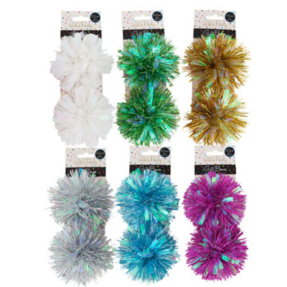 GIFT BOW 2CT 4IN POM POM 6AST COLORS PARTY/BACKER CARD