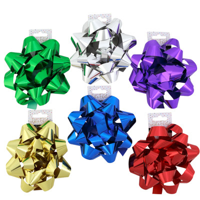 GIFT BOW JUMBO 6IN STAR 6ASST COLOR PARTY BACKER CARD