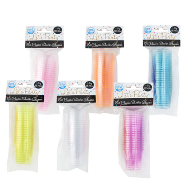 SHOT GLASS PLASTIC 5CLR/1CLEAR 18CT 1.3OZ VERTICAL PKG/PARTY PBH