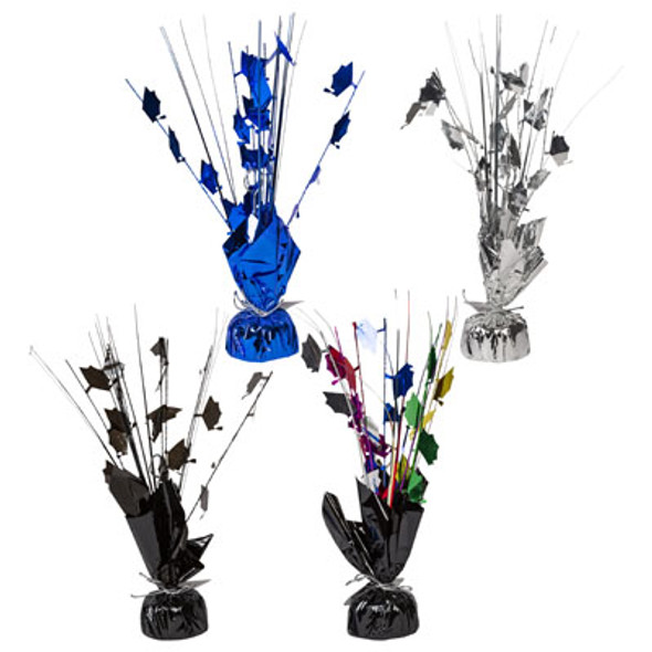 GRADUATION TINSEL CENTERPIECE/BALLOON WEIGHT 3 SOLIDS/1 MULTICOLOR 12IN GRAD HANGTAG