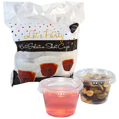 GELATIN SHOT CUPS W/LIDS 16CT 2.5OZ CLEAR PLST PARTY PRNT PB MULTI-USE SNACK/SAUCE/GELATIN