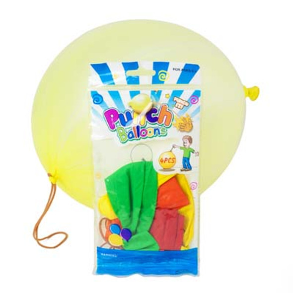 PUNCH BALLOON 4PK ASST COLOR LATEX RUBBER IN PRNTD POLYBAG