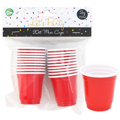 CUPS MINI 20CT 2OZ REDW/WHITE INTERIOR PARTY PB/HDR