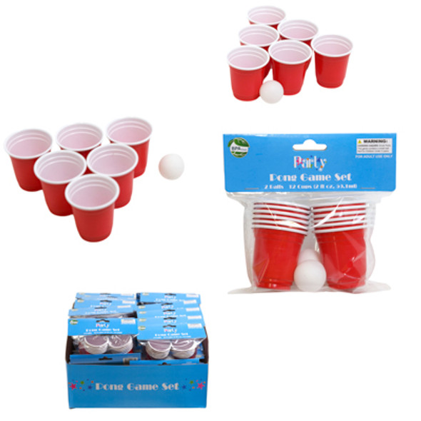 MINI PONG RED CUP PARTY GAME 2 BALLS/12 CUPS IN PBH 24 SETS/PDQ