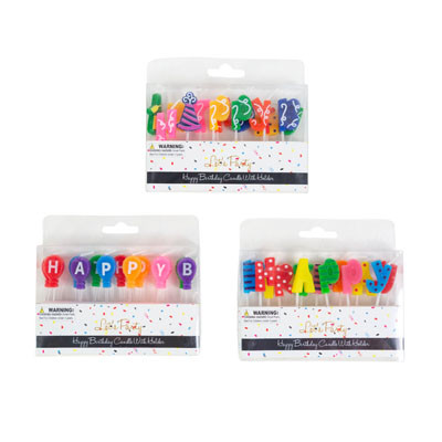 BIRTHDAY CANDLE 13PC PICK HAPPY BIRTHDAY 3AST STYLES PARTY PVC BOX
