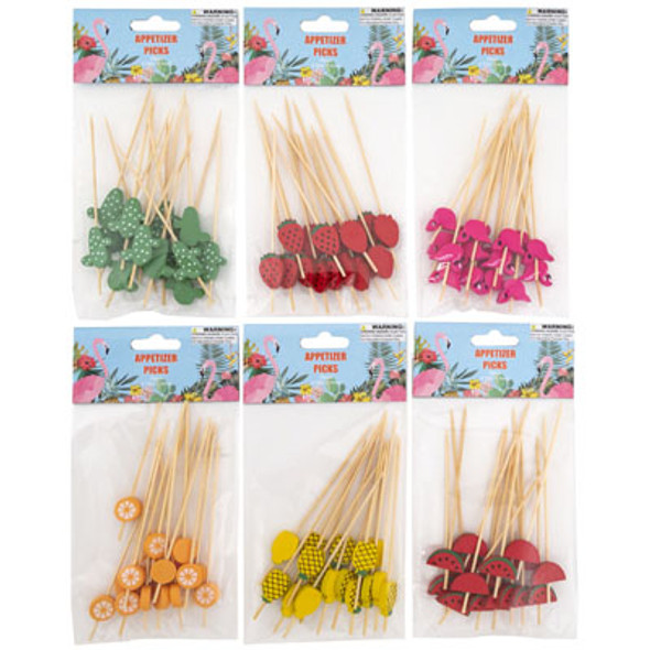 APPETIZER PICKS WOOD 4.75IN 16PC 6AST SUMMER ICONS ON 12PC MDSGSTRIP PARTY/PBH APPETIZER PICKS WOOD 4.75IN 16PC 6AST SUMMER ICONS ON 12PC MDSGSTRIP PARTY/PBH
