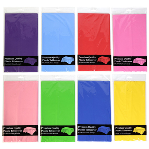 TABLECOVER 54X108 PE PLASTIC 8ASST SOLID COLORS/PRNTD PB