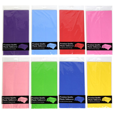 TABLECOVER 54X108 PE PLASTIC 8ASST SOLID COLORS/PRNTD PB