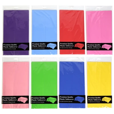 TABLECOVER 54X108 PE PLASTIC 8ASST SOLID COLORS/PRNTD PB