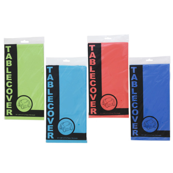 TABLECOVER 54X108 PE PLASTIC 4AST SOLID SUMMER COLORS IN PRNTD POLYBAG TABLECOVER 54X108 PE PLASTIC 4AST SOLID SUMMER COLORS IN PRNTD POLYBAG