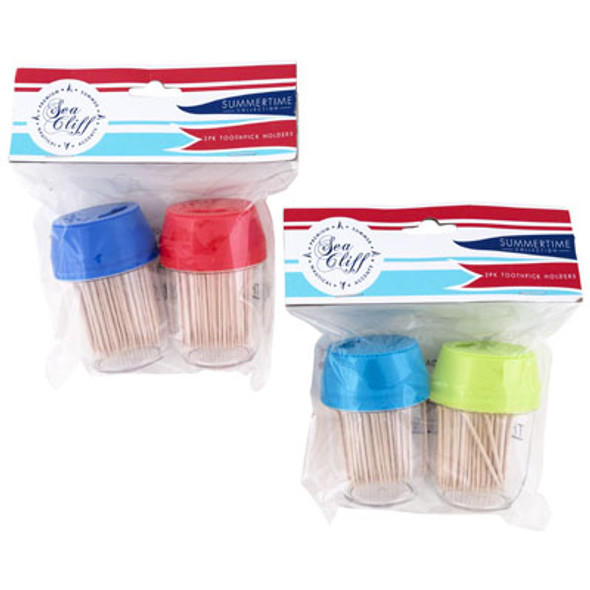TOOTHPICK DISPENSER 2PK W/90 BAMBOO PICKS/SUMMER DISPENSER COLORS/PBH