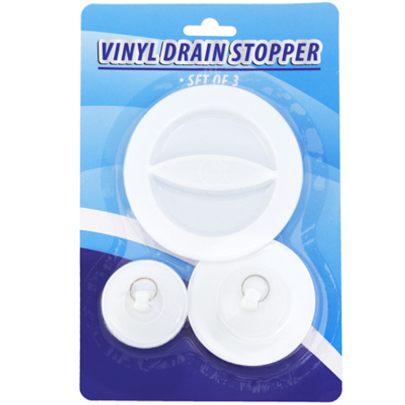DRAIN STOPPER 3PC SET VINYL CLEANING BLISTERCARD DRAIN STOPPER 3PC SET VINYL CLEANING BLISTERCARD