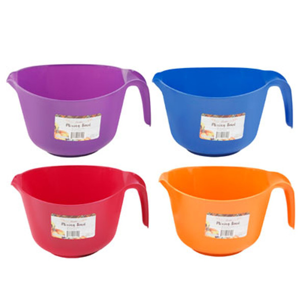 MIXING BOWL HANDLED W/SPOUT PLASTIC 3QT/4AST HARVEST COLORS HARVEST EASY PEEL LABEL MIXING BOWL HANDLED W/SPOUT PLASTIC 3QT/4AST HARVEST COLORS HARVEST EASY PEEL LABEL