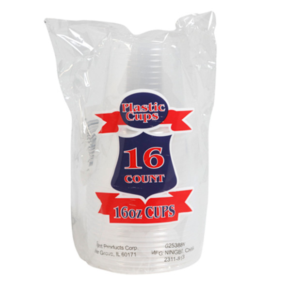 CUPS PLASTIC 16PK 160Z CLEAR DISPOSABLE W/PRINTED POLYBAG CUPS PLASTIC 16PK 160Z CLEAR DISPOSABLE W/PRINTED POLYBAG