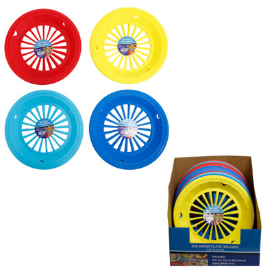 PAPER PLATE HOLDER 36PC 3PK PLASTIC 4 CLRS SUMMER LABEL COUNTER DISPLAY *NO AMAZON SALES*