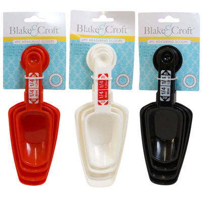 MEASURING SCOOPS 4PC W/SPOONS ON THE END/3AST CLRS KITCHEN TCD
