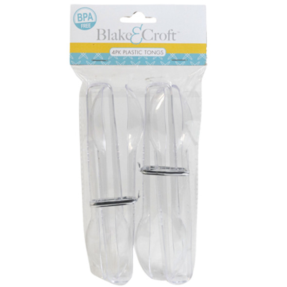 TONGS 4PK CLEAR PLASTIC 6.5IN L B&C PBH *NO AMAZON SALES*