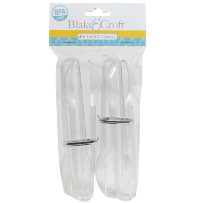 TONGS 4PK CLEAR PLASTIC 6.5IN L B&C PBH *NO AMAZON SALES*