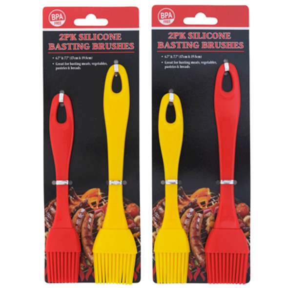 BASTING BRUSH 2PK SILICONE SET RED/YELLOW 7/8IN BBQ TCD