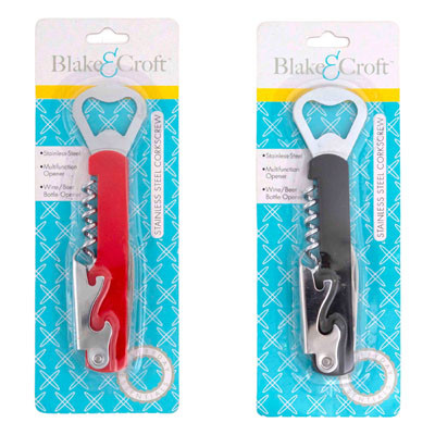 CORKSCREW/ BOTTLE OPENER 4-N-1 RED OR BLACK 6INL/ B&C BLC
