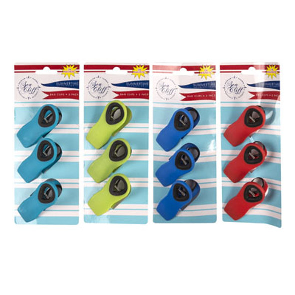 BAG CLIP MAGNETIC 3PK SOFT-GRIP 4AST SUMMER COLORS TIE CARD